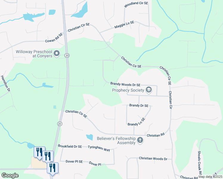 map of restaurants, bars, coffee shops, grocery stores, and more near Stephanie Circle Southeast in Rockdale County