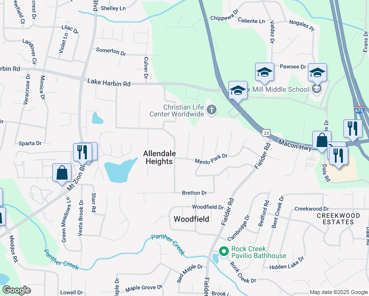 map of restaurants, bars, coffee shops, grocery stores, and more near 6501 Menlo Way in Rex