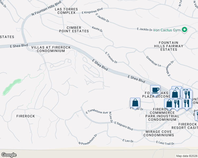 map of restaurants, bars, coffee shops, grocery stores, and more near 16308 East Links Drive in Fountain Hills