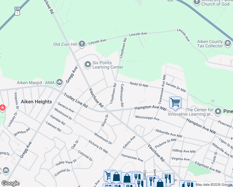map of restaurants, bars, coffee shops, grocery stores, and more near 3055 Cablevision Road in Aiken