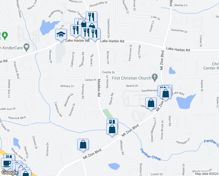 map of restaurants, bars, coffee shops, grocery stores, and more near 6506 Sinclair Place in Morrow