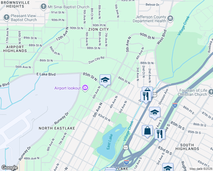 map of restaurants, bars, coffee shops, grocery stores, and more near 8500 5th Avenue North in Birmingham