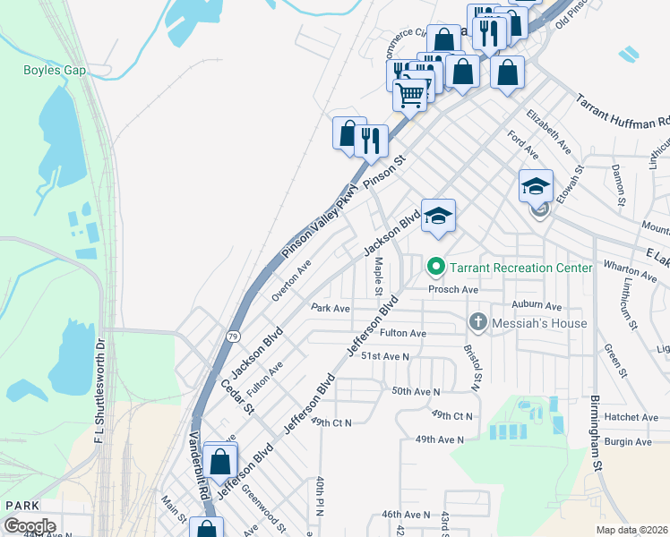 map of restaurants, bars, coffee shops, grocery stores, and more near 1046 Jackson Boulevard in Birmingham