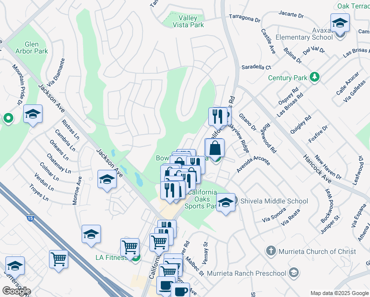 map of restaurants, bars, coffee shops, grocery stores, and more near 40462 Vía Amapola in Murrieta