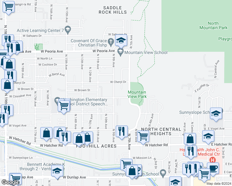 map of restaurants, bars, coffee shops, grocery stores, and more near 10021 North 9th Avenue in Phoenix