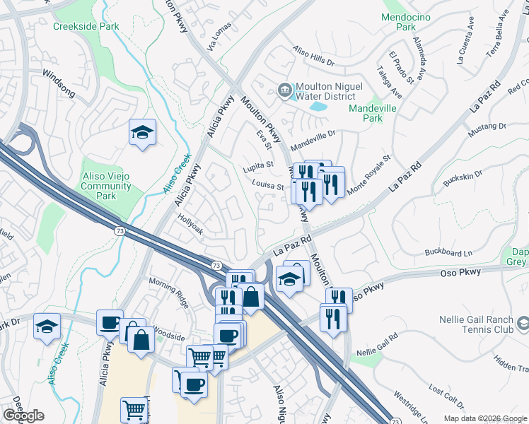 map of restaurants, bars, coffee shops, grocery stores, and more near 24342 Berrendo in Laguna Hills