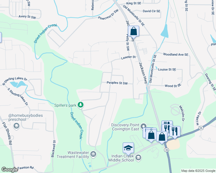 map of restaurants, bars, coffee shops, grocery stores, and more near 8112 Puckett Street Southwest in Covington
