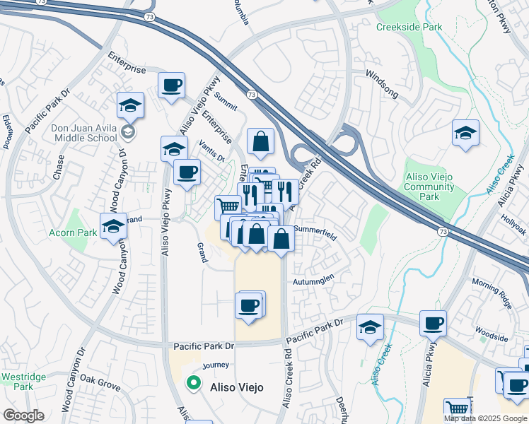 map of restaurants, bars, coffee shops, grocery stores, and more near 26511 Aliso Creek Road in Aliso Viejo