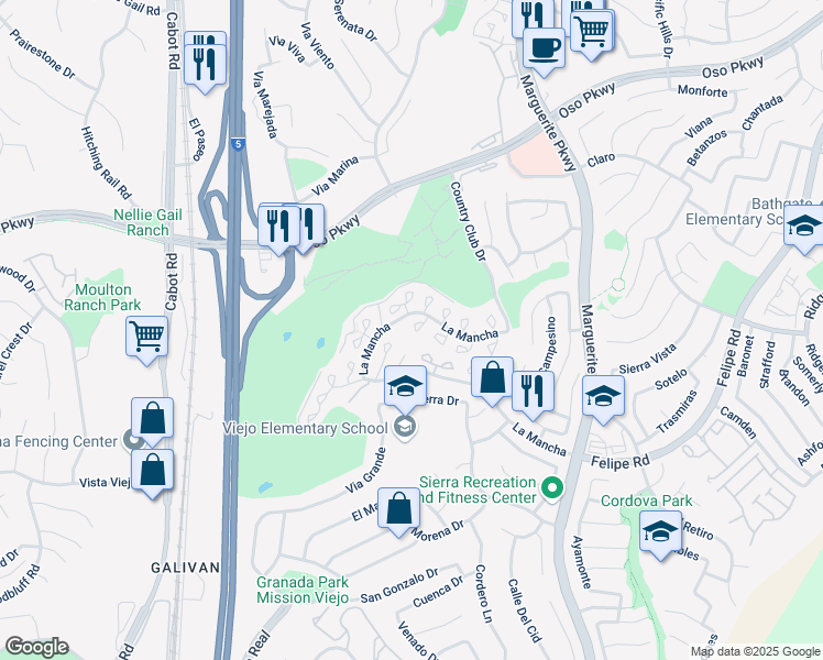 map of restaurants, bars, coffee shops, grocery stores, and more near 26515 Azuer in Mission Viejo