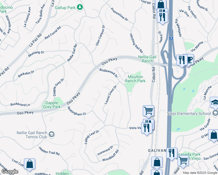 map of restaurants, bars, coffee shops, grocery stores, and more near 26542 Poinsettia Court in Laguna Hills