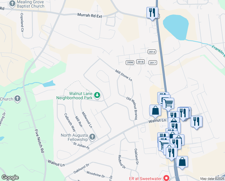 map of restaurants, bars, coffee shops, grocery stores, and more near 375 Old Walnut Branch in North Augusta