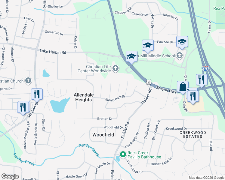 map of restaurants, bars, coffee shops, grocery stores, and more near 6486 Bobolink Court in Rex