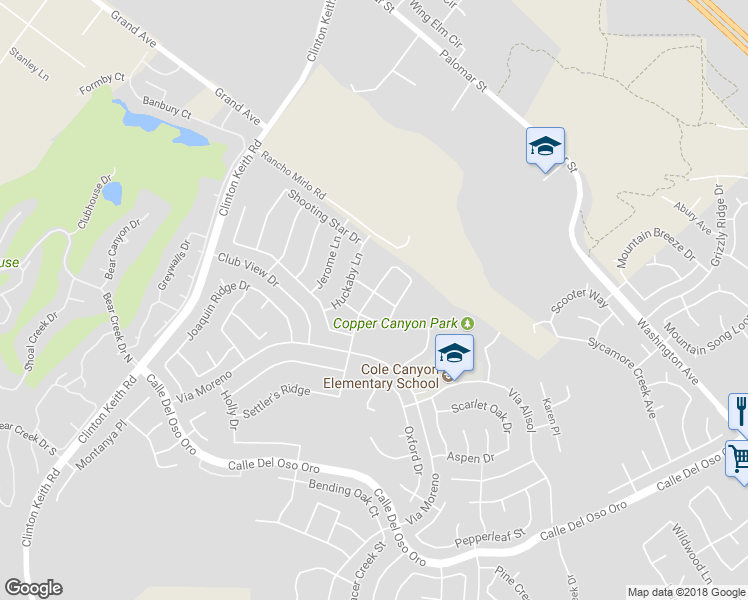 map of restaurants, bars, coffee shops, grocery stores, and more near 23339 Silver Hawk Way in Murrieta