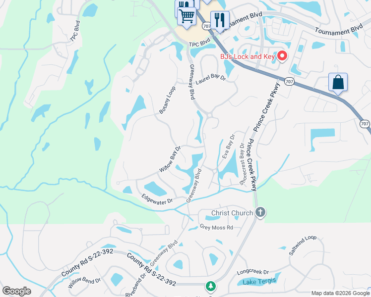 map of restaurants, bars, coffee shops, grocery stores, and more near 113 Willow Bay Drive in Murrells Inlet