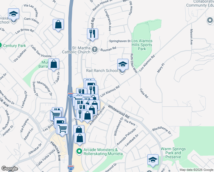 map of restaurants, bars, coffee shops, grocery stores, and more near 39282 Vía Cadiz in Murrieta