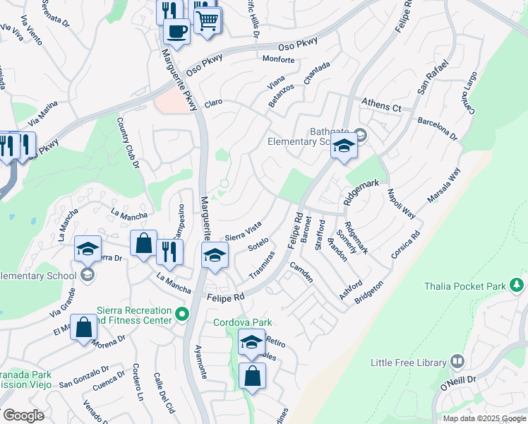 map of restaurants, bars, coffee shops, grocery stores, and more near 26561 Sierra Vista in Mission Viejo