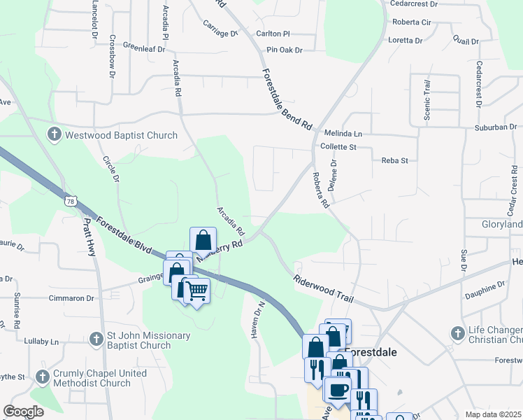 map of restaurants, bars, coffee shops, grocery stores, and more near 218 Mulberry Place in Birmingham