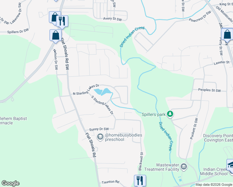 map of restaurants, bars, coffee shops, grocery stores, and more near 8292 North Sterling Lakes Drive in Covington