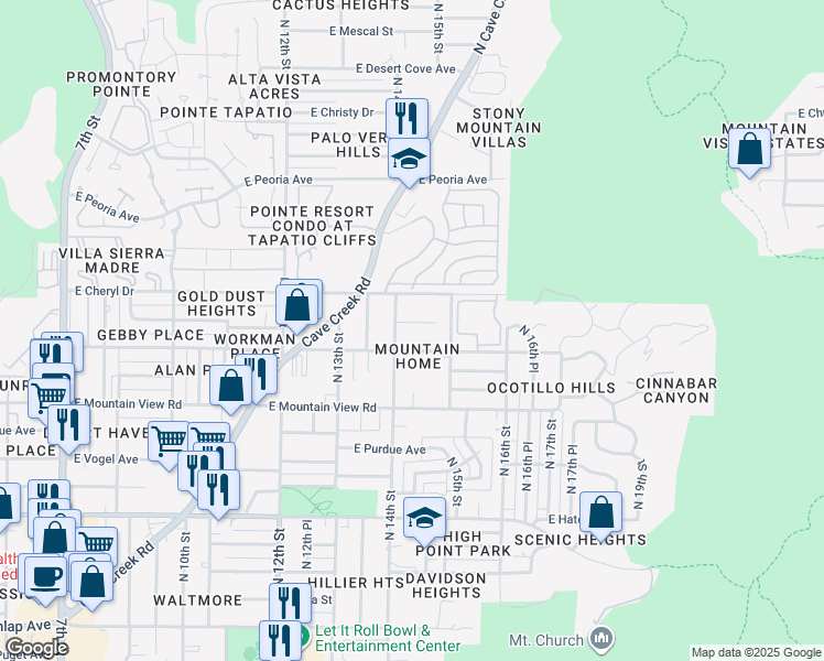 map of restaurants, bars, coffee shops, grocery stores, and more near 1416 East Brown Street in Phoenix