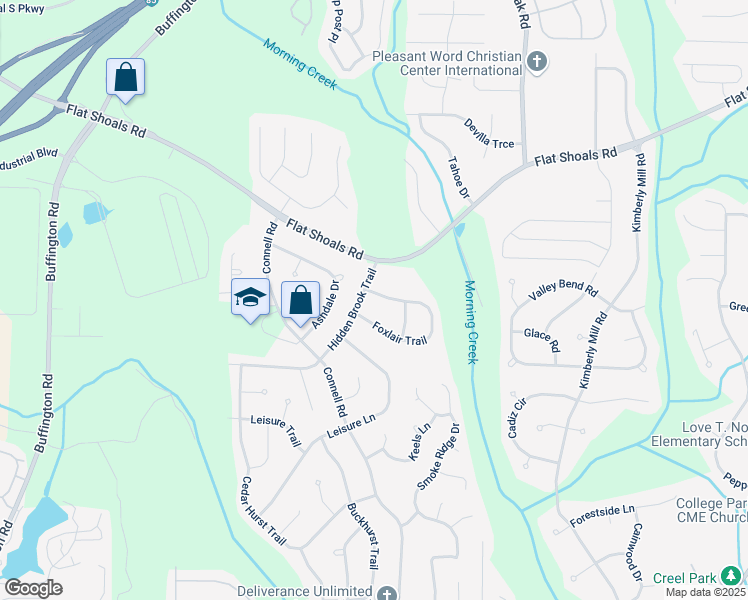 map of restaurants, bars, coffee shops, grocery stores, and more near 2555 Foxlair Trail in Atlanta