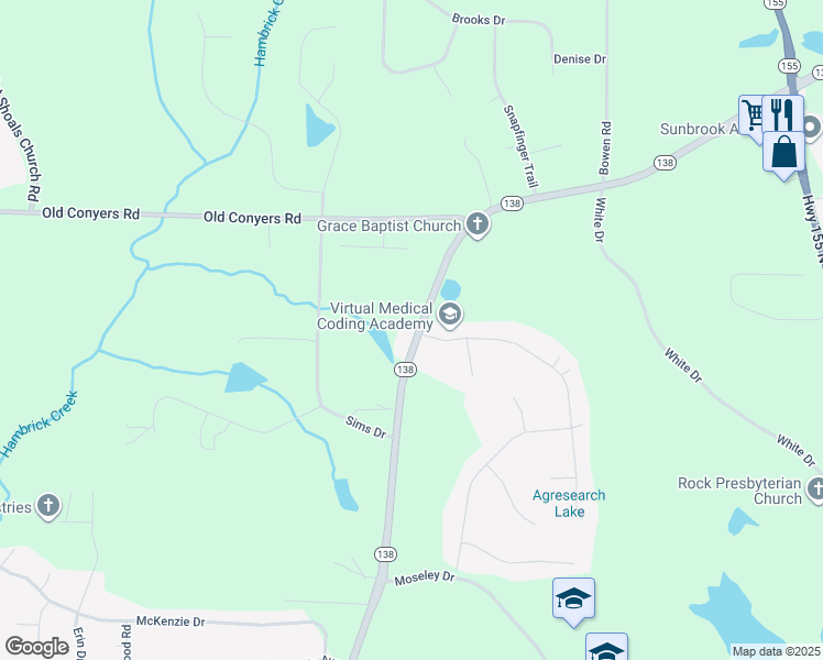 map of restaurants, bars, coffee shops, grocery stores, and more near 2055 Georgia 138 in Stockbridge