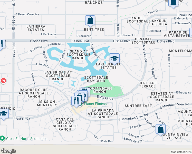 map of restaurants, bars, coffee shops, grocery stores, and more near in Scottsdale