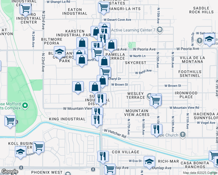 map of restaurants, bars, coffee shops, grocery stores, and more near 10017 North 18th Avenue in Phoenix