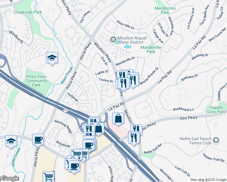 map of restaurants, bars, coffee shops, grocery stores, and more near 26592 Las Palmas in Laguna Hills