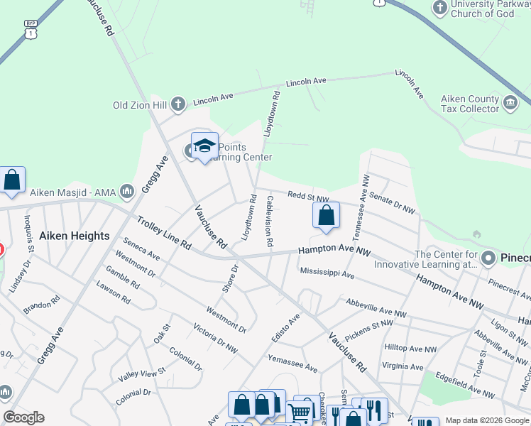 map of restaurants, bars, coffee shops, grocery stores, and more near 3055 Cablevision Road in Aiken