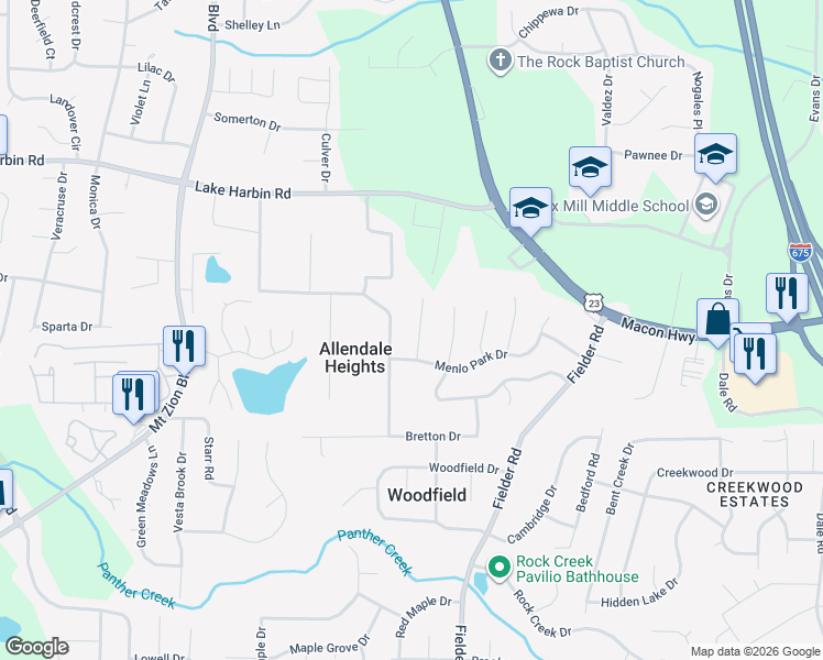 map of restaurants, bars, coffee shops, grocery stores, and more near 6493 Menlo Way in Rex
