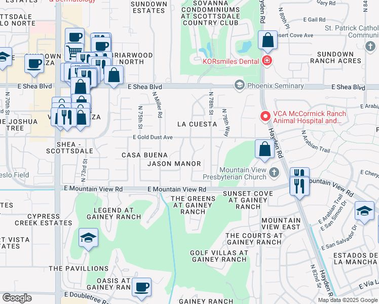 map of restaurants, bars, coffee shops, grocery stores, and more near 10032 North 77th Street in Scottsdale