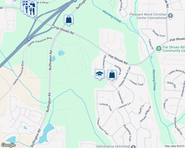 map of restaurants, bars, coffee shops, grocery stores, and more near 3530 Rockfort Drive in College Park