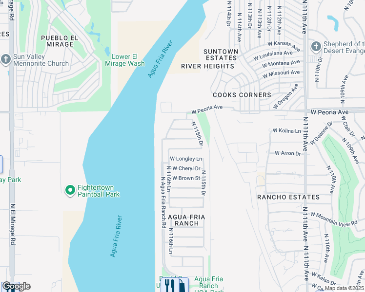 map of restaurants, bars, coffee shops, grocery stores, and more near 11610 West Duran Avenue in Youngtown
