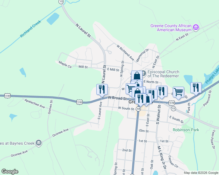 map of restaurants, bars, coffee shops, grocery stores, and more near Chestnut St in Greensboro