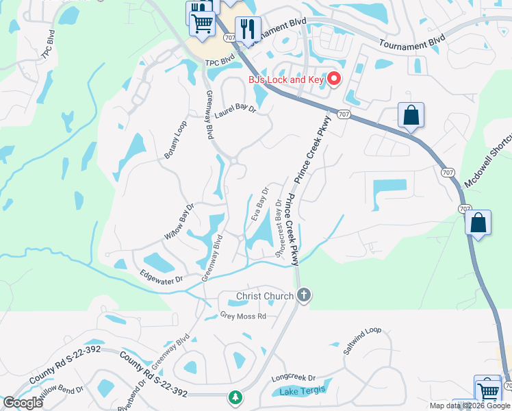 map of restaurants, bars, coffee shops, grocery stores, and more near 4141 Eva Bay Drive in Murrells Inlet