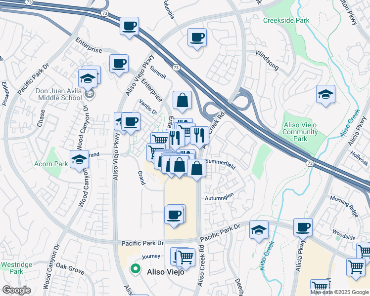 map of restaurants, bars, coffee shops, grocery stores, and more near 26511 Aliso Creek Road in Aliso Viejo