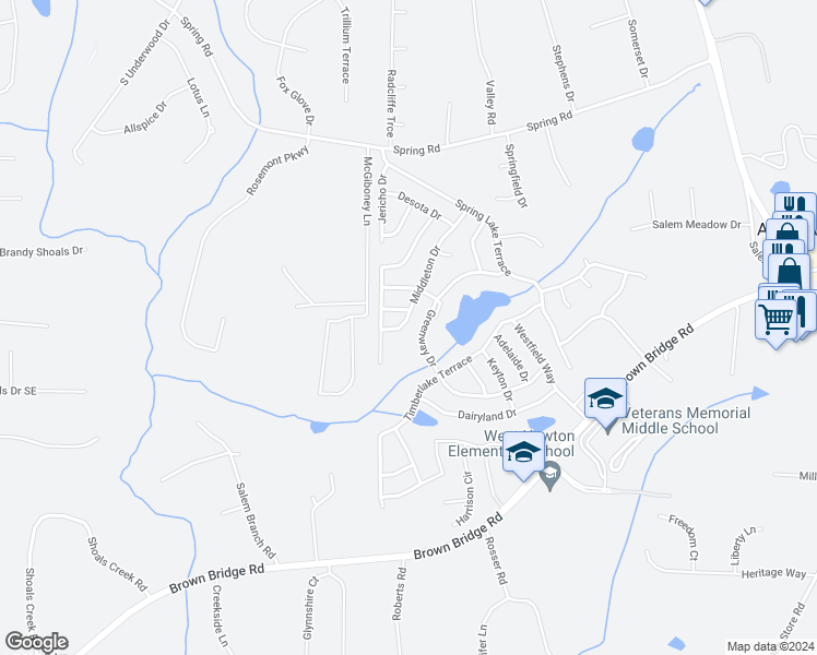 map of restaurants, bars, coffee shops, grocery stores, and more near 230 Middleton Drive in Covington