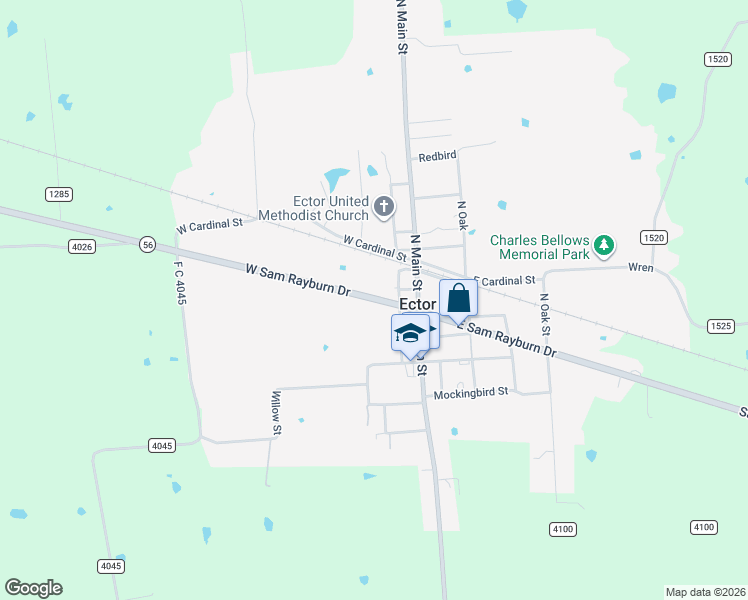 map of restaurants, bars, coffee shops, grocery stores, and more near 207 West Sam Rayburn Drive in Ector