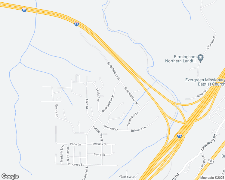 map of restaurants, bars, coffee shops, grocery stores, and more near 4844 Smithfield Drive North in Birmingham