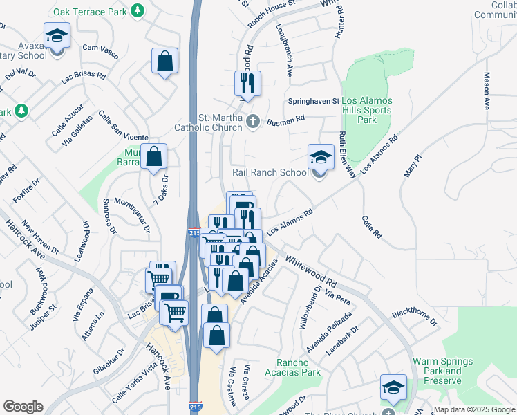 map of restaurants, bars, coffee shops, grocery stores, and more near 39312 Corte Aztec in Murrieta
