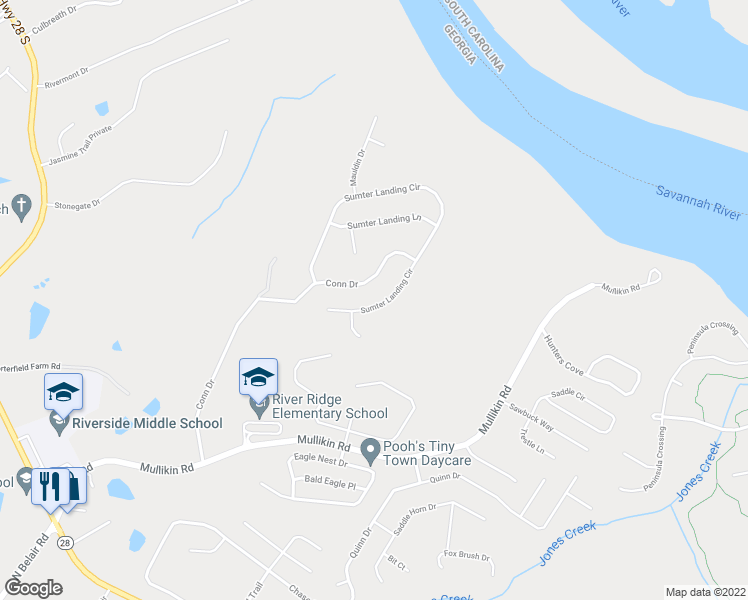 map of restaurants, bars, coffee shops, grocery stores, and more near 2002 Sumter Landing Circle in Evans