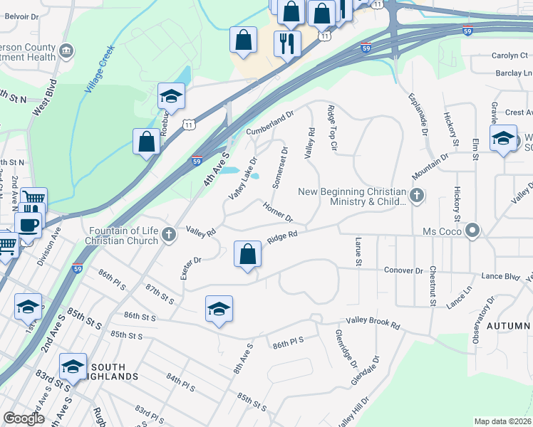 map of restaurants, bars, coffee shops, grocery stores, and more near 448 Horner Drive in Birmingham