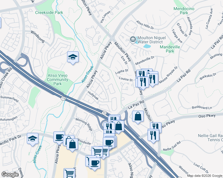 map of restaurants, bars, coffee shops, grocery stores, and more near 23 Pepperwood in Laguna Hills