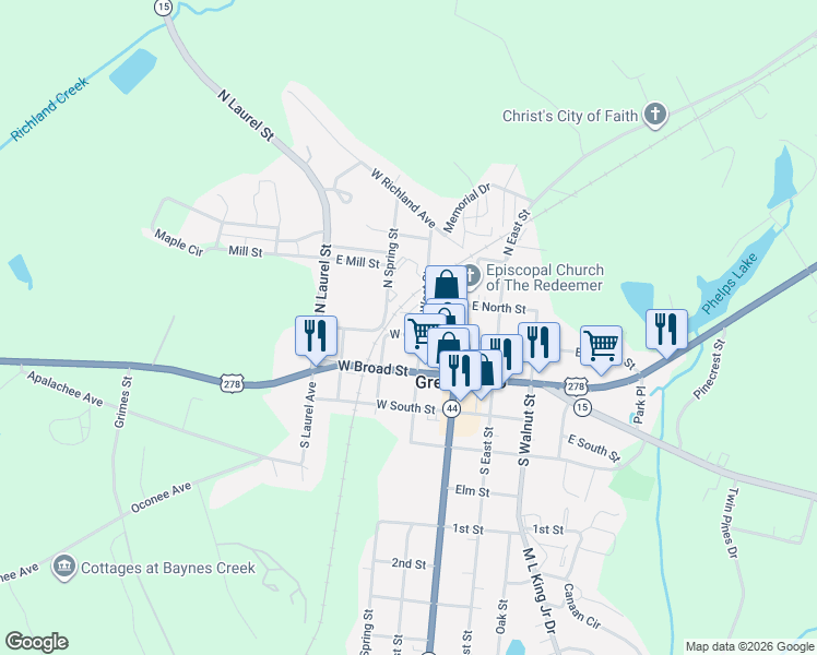 map of restaurants, bars, coffee shops, grocery stores, and more near 204 North West Street in Greensboro