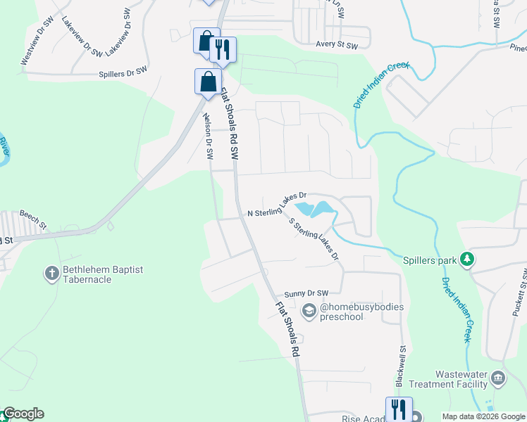map of restaurants, bars, coffee shops, grocery stores, and more near 8132 North Sterling Lakes Drive in Covington