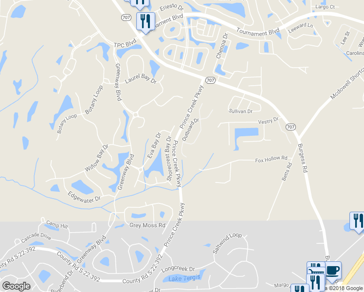 map of restaurants, bars, coffee shops, grocery stores, and more near 232 Outboard Drive in Murrells Inlet