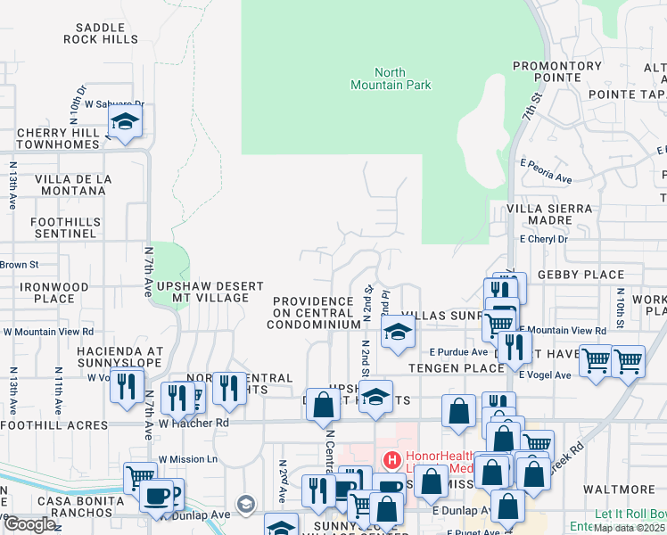 map of restaurants, bars, coffee shops, grocery stores, and more near in Phoenix