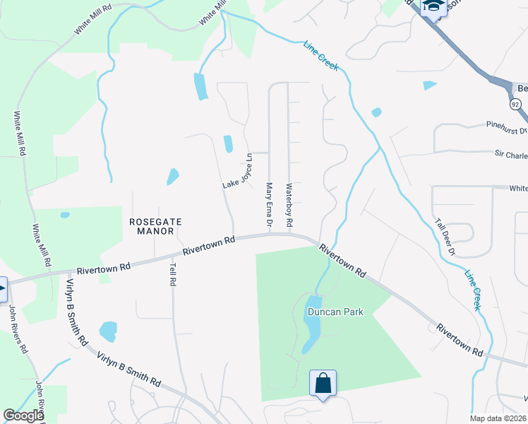 map of restaurants, bars, coffee shops, grocery stores, and more near 401 Mary Erna Drive in Fairburn