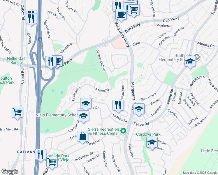 map of restaurants, bars, coffee shops, grocery stores, and more near 26532 Montiel in Mission Viejo
