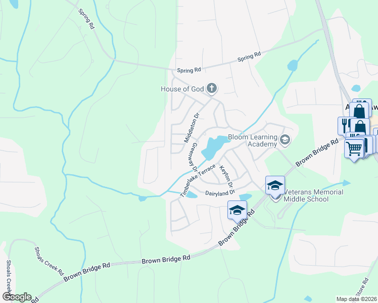 map of restaurants, bars, coffee shops, grocery stores, and more near 300 Greenway Drive in Covington